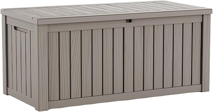 Pepe Tee Waterproof Resin Deck Box, Outdoor Storage Bin for Patio Furniture Cushions, All-Weather Garden Organizer & Seating Bench, Coffee