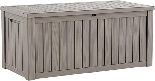Pepe Tee Waterproof Resin Deck Box, Outdoor Storage Bin for Patio Furniture Cushions, All-Weather Garden Organizer & Seating Bench, Coffee