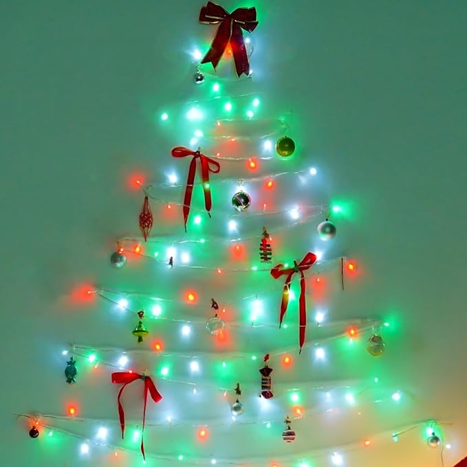 YEGUO 165ft 500 LED String Lights Outdoor Waterproof, Clear Wire Christmas Lights Indoor Plug in, 8 Modes Fairy Light for Bedroom Classroom Party Tree Decor(Red White and Green)