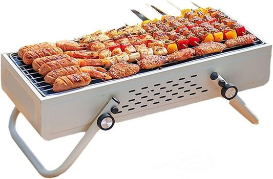 Portable Charcoal BBQ Grill Outdoor Cooking Barbecue Grill Large Number of Vents System with Height Adjustable Cooking Grate Suitable for Camping, Outdoor Cooking, Patio, Garden(White)