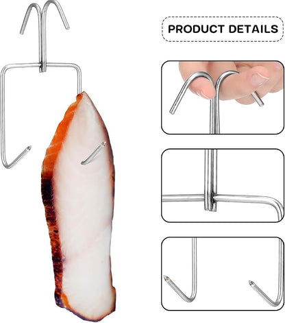 6 Pcs Stainless Steel Meat Hooks, Durable Smoker Grill Hangers for Hanging Duck, Chicken, Beef, Sausage, Outdoor BBQ and Drying (5.5 × 2.75 in)