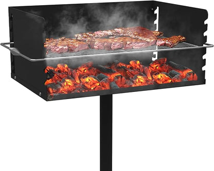 Park Grills, 384 Sq. In, Park Style Charcoal Grill, Heavy Duty In Ground Park Grill with Stainless Steel Cooking Grate and Cover for Commercial and Outdoor Cooking 25.5'' L x 17'' W x 11'' H