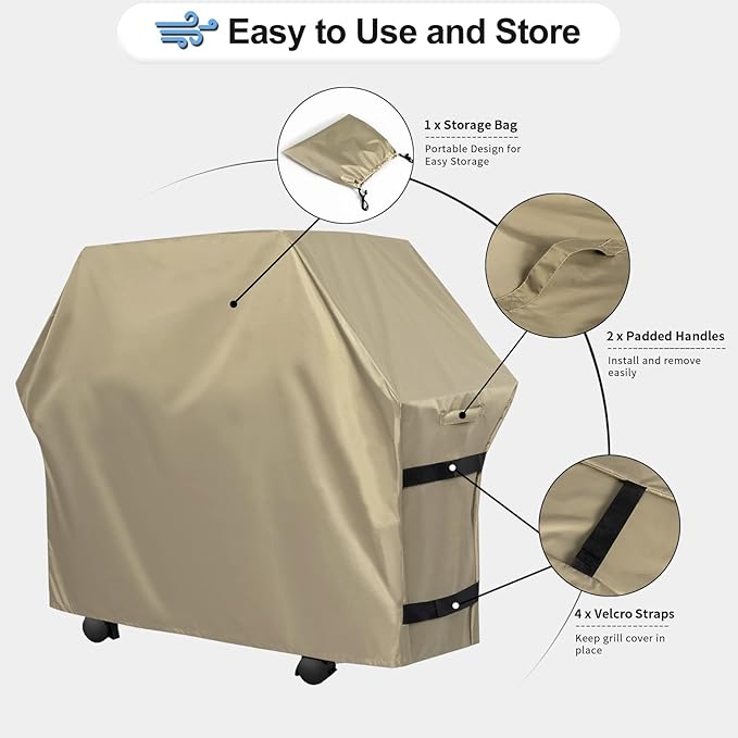 OutdoorLines Waterproof Heavy Duty BBQ Grill Cover - Universal Barbecue Grill Covers UV Resistant Barbeque Gas Grill Cover for Outdoor Outside Grill, 64L x 24W x 44H Inch, Camel