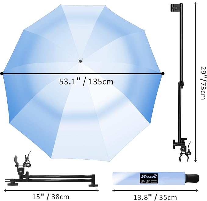 UPF 50+ Beach Umbrella with Adjustable Universal Clamp