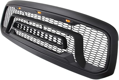 Front Grille Compatible with 2013-2018 Dodge Ram 1500, 2019-2023 Ram 1500 Classic, Bumper Grill with Amber Lights (NO "RAM" LETTER)