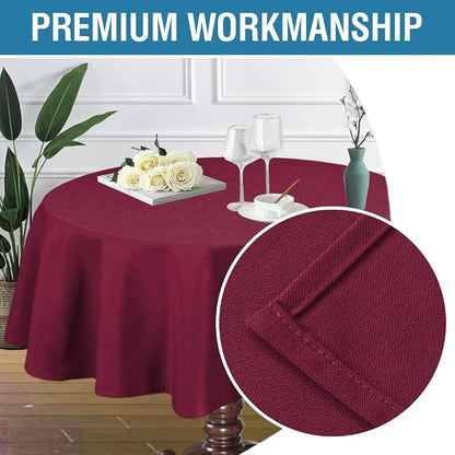 H.VERSAILTEX Linen Textured Table Cloths Round 70 Inch Premium Solid Tablecloth Spill-Proof Waterproof Table Cover for Dining Buffet Feature Extra Soft and Thick Fabric Wrinkle Free, Christmas Red
