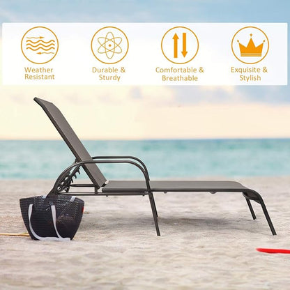 Tangkula Lounge Chair Outdoor, Patio Chaise Lounge with Adjustable Backrest, Reclining Pool Lounge Chair for Outside with Heavy Duty Steel Frame, Suitable for Beach, Yard, Balcony, Poolside