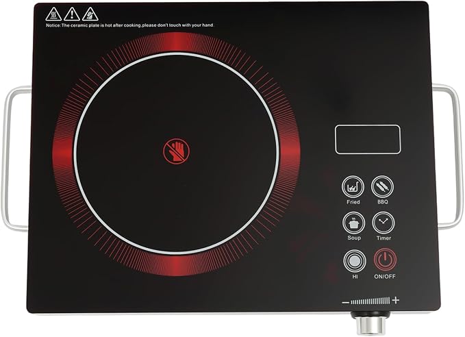 DYNAMI 1300W Electric Cooktop with LED Display and Timer,Electric Ceramic Stove Top,Countertop Stove w/Steplessly Adjustable Power,Overheat Protection,Waterproof and Oil-resistant,with Plug