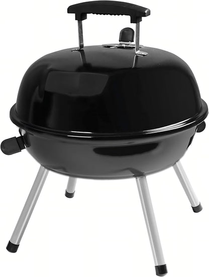 compact portable charcoal grill, outdoor picnic charcoal barbecue, small charcoal grill for camping，14.5-inch，black