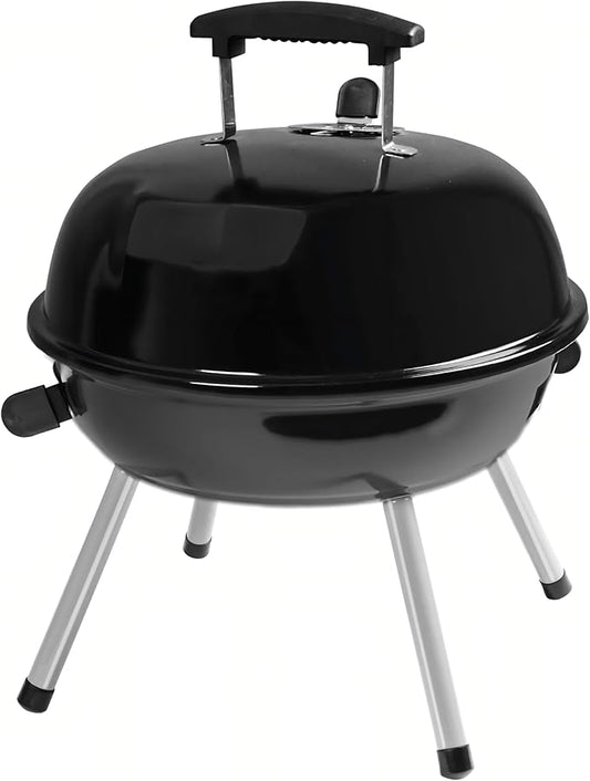 compact portable charcoal grill, outdoor picnic charcoal barbecue, small charcoal grill for camping，14.5-inch，black