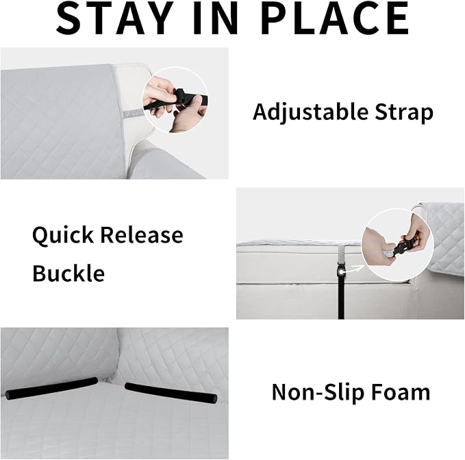 Easy-Going Reversible Chaise Lounge Couch Cover Water Resistant Sofa Cover Sectional L Shaped Sofa Slipcover with Adjustable Straps Furniture Protector for Dogs (115X34 in, Light Gray/Light Gray) | Machine Washable Slipcover For Dogs, Water Resistant F...