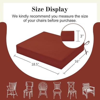 Cozyide Outdoor Chair Cushions, Waterproof Patio Seat Cushions with Adjustable Straps, Square Corner Patio Chair Cushions for Garden, Brick Red, 18.5x16x3 Inch (Pack of 4)