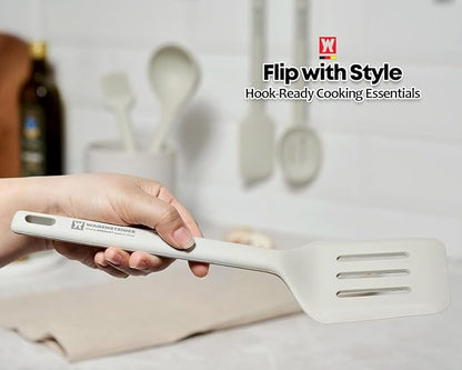 Wagensteiger Light Gray Silicone Slotted Spatula: Cooking Turner with Heat Resistant, Non-stick Cookware Safe, Gentle Head Design, BPA Free (11.81inch x 3.15inch)
