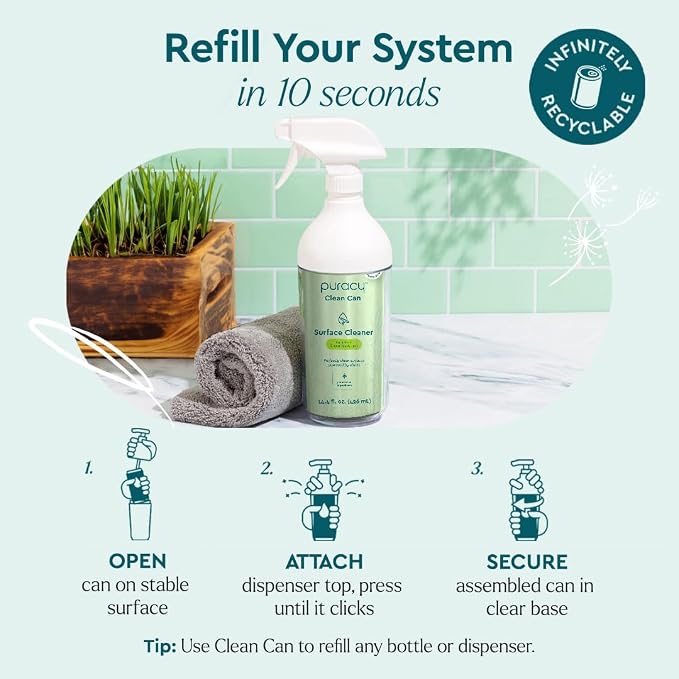 Puracy All Purpose Cleaner Clean Can – Plant-Powered Multi-Surface Cleaner - Surface Cleaner Solution As Seen on TikTok (Green Tea + Lime, 14.4 fl oz, 3 Pack)