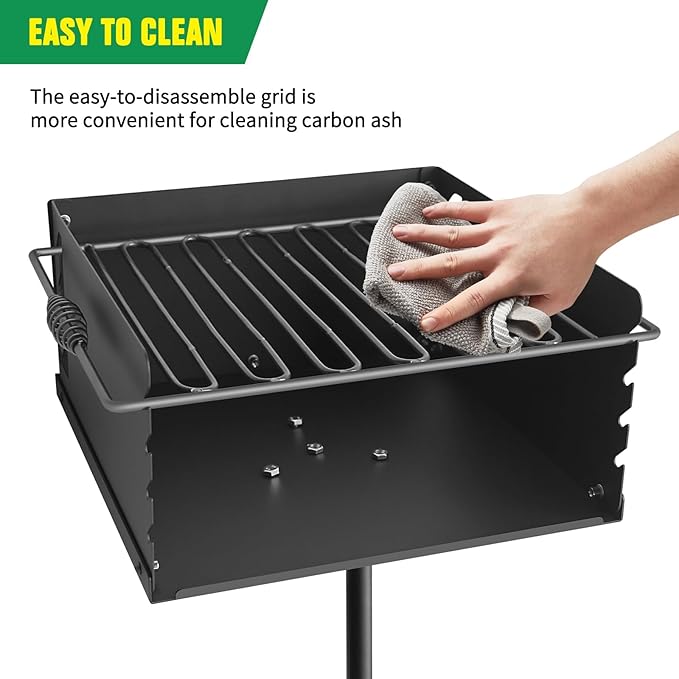 Park Style Charcoal Grill Heavy Duty, Outdoor BBQ Grill with Grate, Park Grill for Backyard, Camping, Commercial Use, Small Charcoal Grills for Outdoor Park (16'' L x 16'' W x 8'' H)