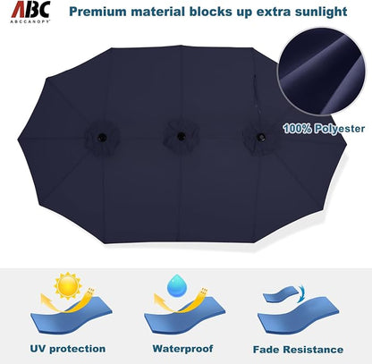 ABCCANOPY 15FT Double-Sided Rectangle Patio Umbrella with Base, Navy Blue | Rectangular Outdoor Table Umbrella with Crank, Heavy Duty Market Umbrella Shade for Garden,Poolside, Lawn, Backyard