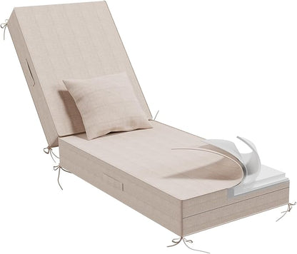Outdoor Water-Resistant Olefin Chaise Lounge Cushions with Pillow, Weather and Fade Resistant Patio Furniture Lounge Chair Cushion Ideal for Patio, Lawn, Garden, Light Beige, 72"L x 21"W x 5"T