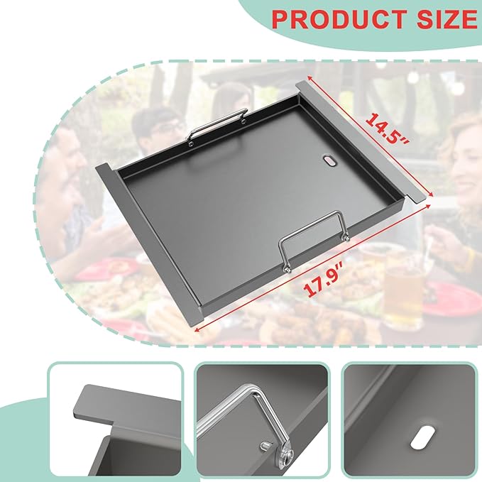 Half Size Griddle Insert for Blaze Grills 3, 4, 5 Burner Natural Gas Grill, Carbon Steel Flat Top Griddle Plate for Summerset Sizzler 32" & 40" and AOG 24'' T Series, RCS 32" Grill, 17.9''L x 14.5''W