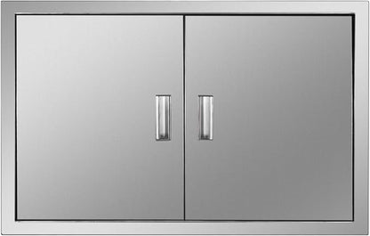 Outdoor Kitchen Door 33" W x 22" H Stainless Steel BBQ Double Access Door Flush Mount Vertical Wall Doors with Handle Suitable for Grilling Station Outside Cabinet Outdoor Kitchen