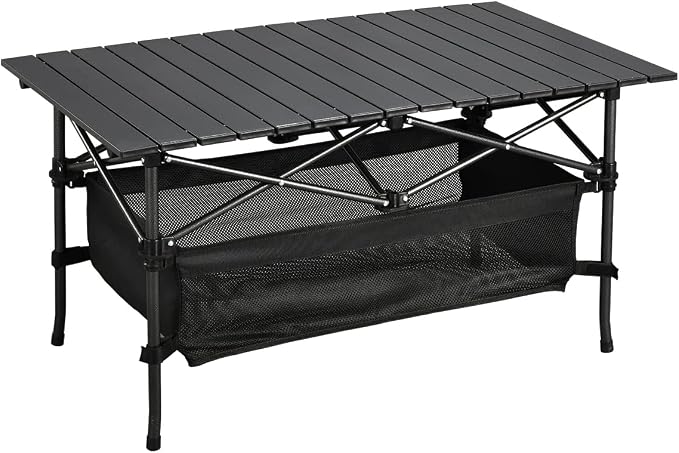 WUROMISE Lightweight Aluminum Folding Camping Table (37.13” x 21.57” x 19.69”), Portable Roll-Up Design for Outdoor, Camping, Beach, BBQ, Patio, and Picnic, Durable & Waterproof with Carrying Bag