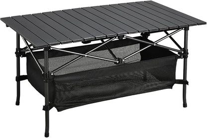 WUROMISE Lightweight Aluminum Folding Camping Table (37.13” x 21.57” x 19.69”), Portable Roll-Up Design for Outdoor, Camping, Beach, BBQ, Patio, and Picnic, Durable & Waterproof with Carrying Bag
