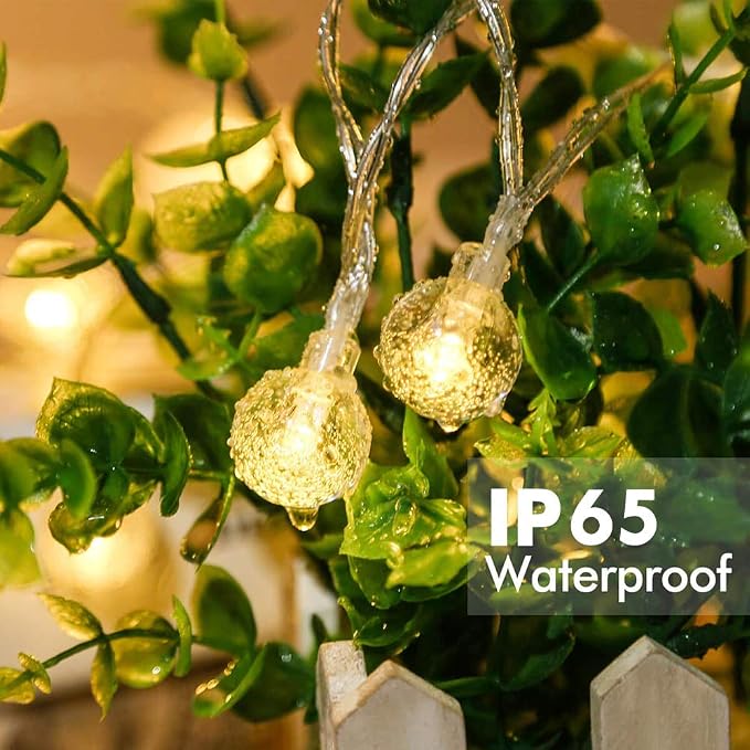Globe String Lights Battery Operated ，2 Pack 26.2FT 60 LED Cool White Water Proof Crystal Ball Outdoor String Lights with Remote Control for Home, Patio,Party, Christmas, Garden Decor