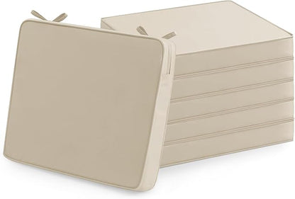 Outdoor Chair Cushions Set of 6: Waterproof & Fade Resistant Deep Seat Cushion for Patio Furniture - 24 x 24 x 3 Inch Chair Pads with Ties and Hidden Zipper - Patio Chair Cushion Replacement, Beige