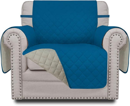 Easy-Going Reversible Couch Cover, Small Chair, Peacockblue/Beige | Machine Washable Slipcover For Dogs, Water Resistant Furniture Mat For Living Room, Non-Slip Sofa Cover, Pet Friendly