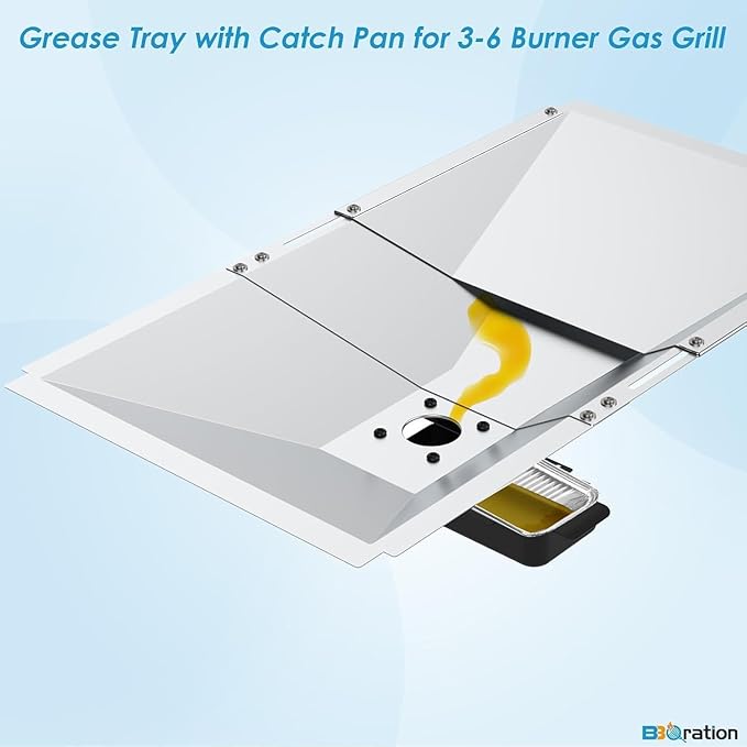 Universal Grease Tray and Catch Pan with 15-Pack Aluminum Disposable Drip Pan for Nexgrill Replacement Parts 720-0830H 720-0882A, Charbroil, Dyna Glo, Kenmore, Grease Tray for 3/4/5/6 Burner Gas Grill