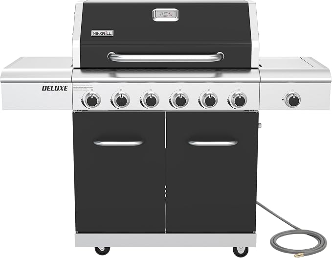 Nexgrill Deluxe 6-Burner Natural Gas Grill with Searing Side Burner and Griddle Insert, Stainless Steel Frame, 60,000 BTUs Output, BBQ Grill for Outdoor Gatherings - 730-0896GH