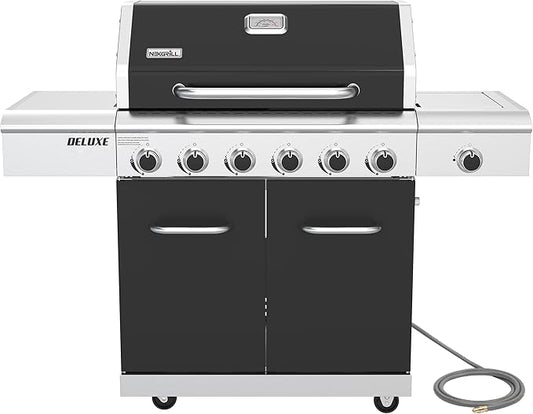 Nexgrill Deluxe 6-Burner Natural Gas Grill with Searing Side Burner and Griddle Insert, Stainless Steel Frame, 60,000 BTUs Output, BBQ Grill for Outdoor Gatherings - 730-0896GH