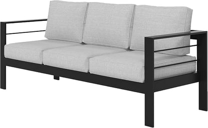 Wisteria Lane Aluminum Outdoor Sofa, 3 Seats Patio Couch All-Weather Rust-Proof Modern Metal Patio Furniture with 5" Thick Olefin Cushions, Light Grey