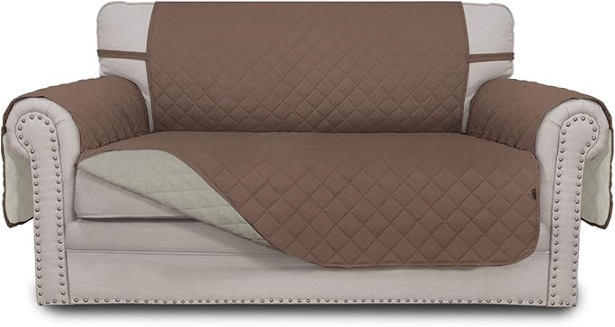Easy-Going Reversible Loveseat Couch Cover for 2 Cushion Couch Sofa Cover for Dogs Water Resistant Furniture Protector with Foam Sticks Elastic Straps for Pet (Loveseat, Brown/Beige) | Machine Washable Slipcover For Dogs, Water Resistant Furniture Mat ...