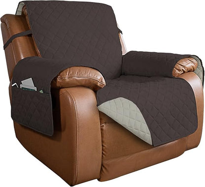 PureFit Reversible Quilted Oversized Recliner Sofa Cover, Water Resistant Furniture Protector, Washable Couch Cover with Elastic Straps for Kids, Dogs, Pets (Large, Chocolate/Beige) | Chocolate/Beige, Water Resistant Couch Protector, Washable Pet Couch...