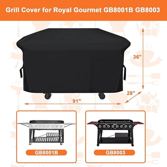 Grill Cover for Royal Gourmet GB8001B GB8003 8-Burner Gas Grill with Hood, Heavy Duty 600D Outdoor BBQ Cover, Durable 600D Weather Resistant Waterproof Rip-Resistant Polyester