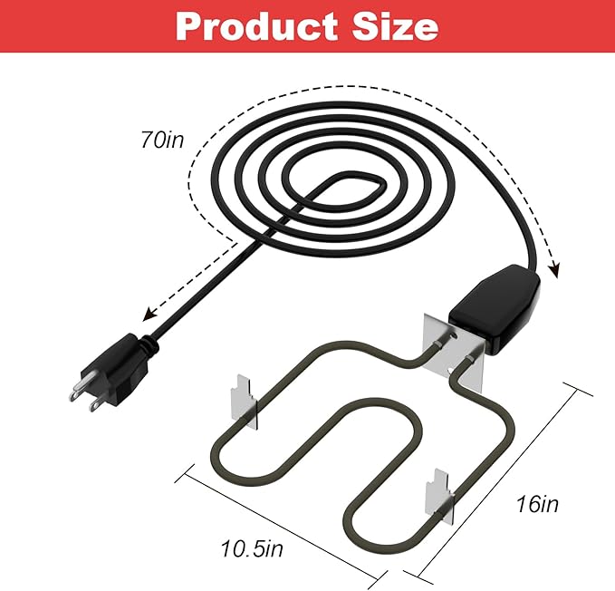 116-7000-0 Electric Heating Element for Brinkmann Gourmet Electric Smoker Compatible with SmokeN Grill 810-5290-5 810-5290-C 810-7080-0 810-7080-K 810-7090-S Heating Component (120V 1500W)