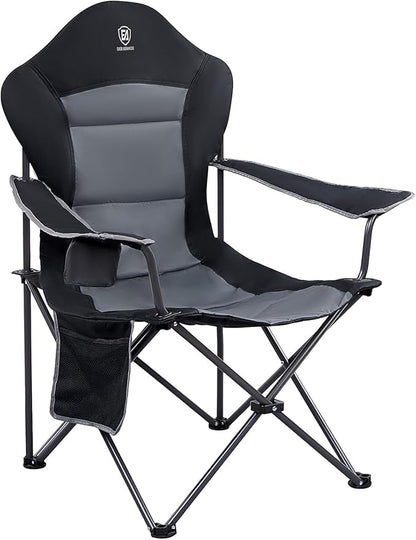 EVER ADVANCED High Back Folding Camping Chair Oversized and Fully Padded, Portable Quad Camp Lawn Chair Up to 400 lbs, with Cup Holder Armrest Carrying Bag