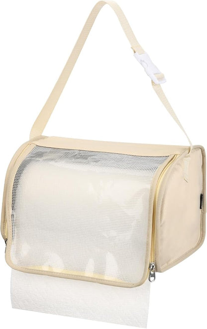 Kitchen Paper Towel Holder, Hanging Paper Towel Dispenser with Transparent Cover, Easy to Tear Papers Waterproof Papers Towels Holder for Kitchen Organization and Storage (Beige)