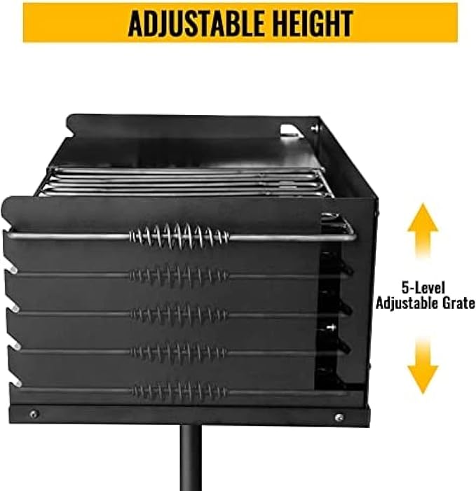Park Style Charcoal Grill With Grate, Single Post Carbon Steel 50 Inch Height Pole, Heavy Duty Outdoor Park Grill For BBQ, Camping, Backyard,25x17 Inch With Plate