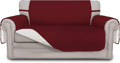 Easy-Going Reversible Loveseat Couch Cover for 2 Cushion Couch Sofa Cover for Dogs Water Resistant Furniture Protector with Foam Sticks Elastic Straps for Pet (Loveseat, Christmas Red/Ivory) | Loveseat, Slipcover For Dogs, Water Resistant Furniture Mat...