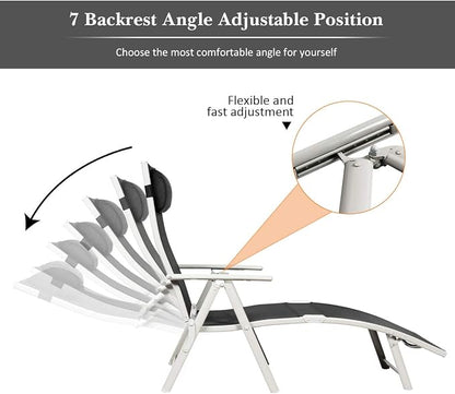 Tangkula Outdoor Folding Chaise Lounge Chair, Lightweight Recliner Chair w/ 7 Adjustable Backrest Positions, Patio Reclining Beach w/Removable Cushion & Pillow for Patio Poolside No Assembly Required