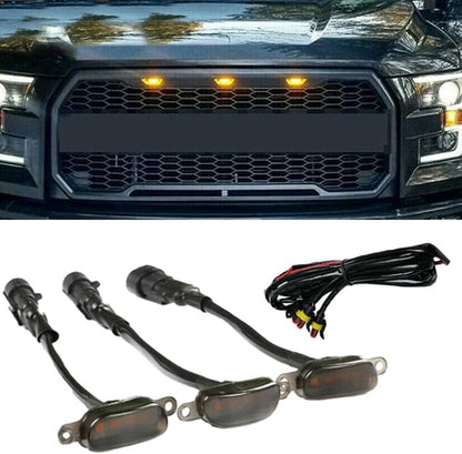 Amber LED Grille Light Kit with Wiring Harness Compatible with Ford F-150 Aftermarket Grilles 2004-2019, Smoked Lens Amber Lights
