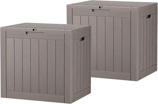 32 Gallon Outdoor Storage Box, Resin Deck Boxes Outdoor Waterproof For Patio Furniture, Garden Tools, Pool Supplies, Lockable And UV Resistant (a Set of 2,Striped Gray)