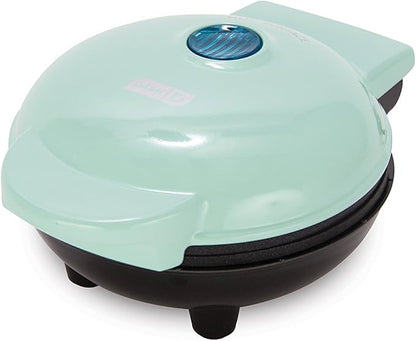 DASH Mini Maker Portable Grill Machine + Panini Press for 4" Burgers, Sliders, Sandwiches, Chicken + Other On the Go Breakfast, Lunch, or Snacks with Recipe Guide - Aqua