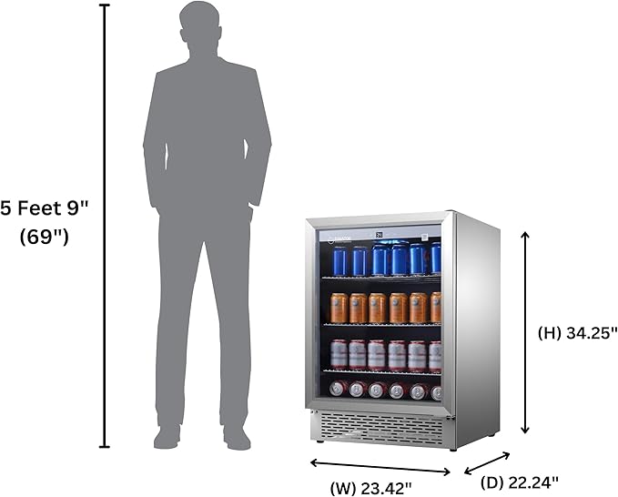 Equator 4.6 cu ft Outdoor/Indoor Refrigerator – Stainless Steel Beverage Cooler, 110 Can+6 Bottle Capacity, Built-In or Freestanding, IPX4 Waterproof, Frost-Free Cooling