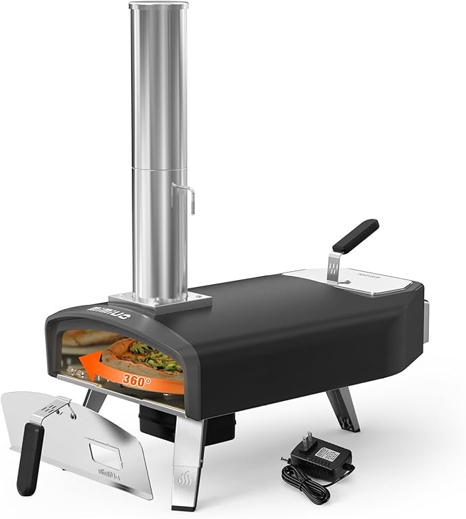 Mimiuo 12" Outdoor Wood/Charcoal Pizza Oven with Rotating Stone, 60S Bake | Portable Pizza Stove for Outside Backyard Camping Picnics