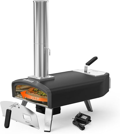 Mimiuo 12" Outdoor Wood/Charcoal Pizza Oven with Rotating Stone, 60S Bake | Portable Pizza Stove for Outside Backyard Camping Picnics