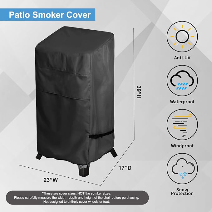 Electric Smoker Covers for Outside - Waterproof 40 Inch Vertical Smoker Cover for Most Gas Propane BBQ Smokers (23W x 17D x 39H inches, Black) Smoker Grill Cover Nonfading and Windproof