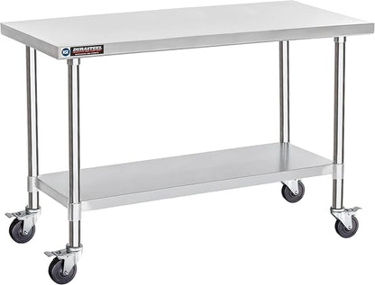 DuraSteel 24x60 NSF Stainless Steel Cart - Heavy Duty Food Prep Table with Undershelf - Rolling Kitchen Island on Wheels for Commercial Restaurant Kitchen, Garage, Outdoor Cooking, BBQ Grill, Counter