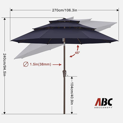 ABCCANOPY 9Ft 3 Tiers Market Umbrella, Outdoor Table Umbrella for Patio, Deck, Backyard (Navy Blue)